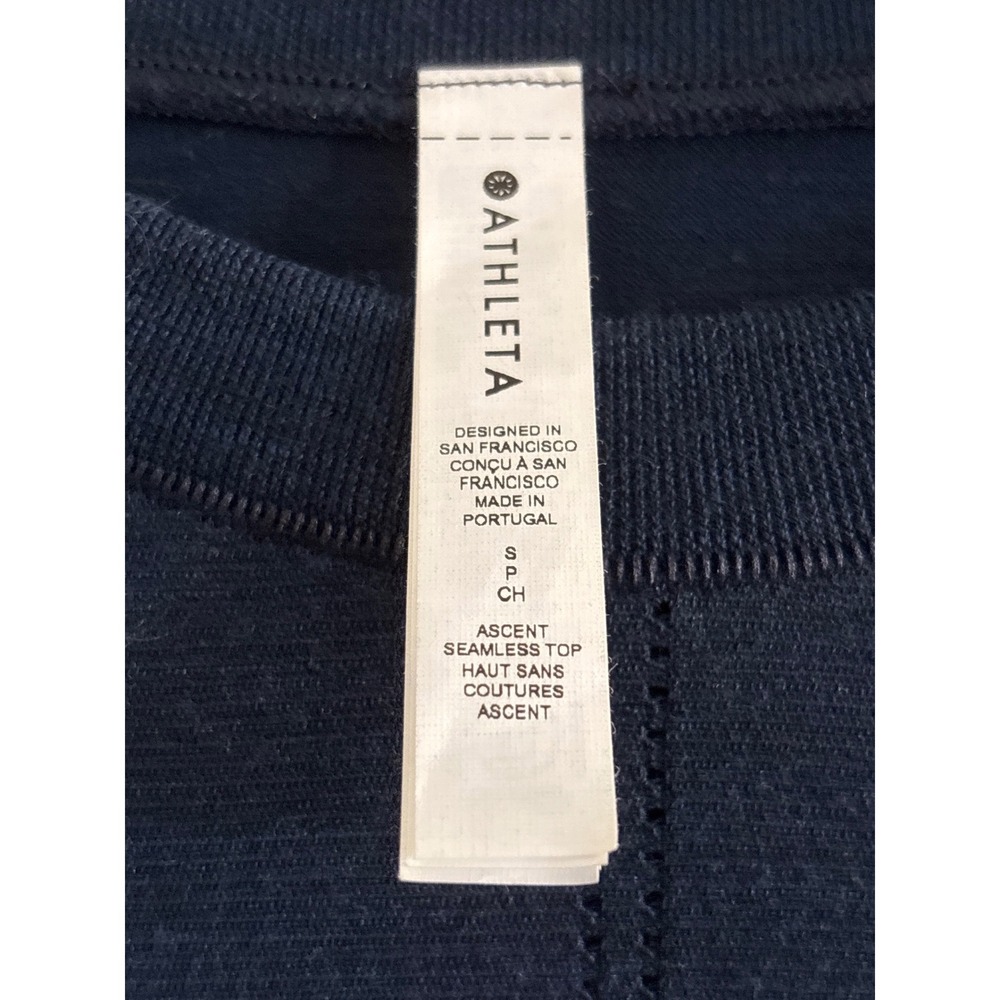 Athleta Ascent Seamless Top Navy Blue Wool Blend Long Sleeve Thumbholes Small - Picture 5 of 7